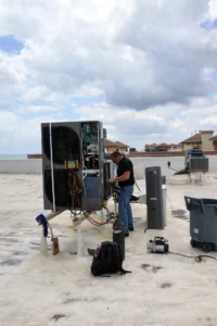 homeowner reviewing estimate with HVAC technician